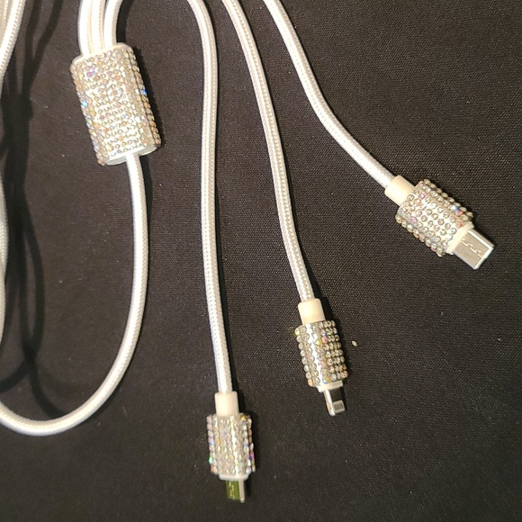 Cell Charger- 3 in 1charging, rhinestones white cables, extra car adapter incl - Picture 2 of 10